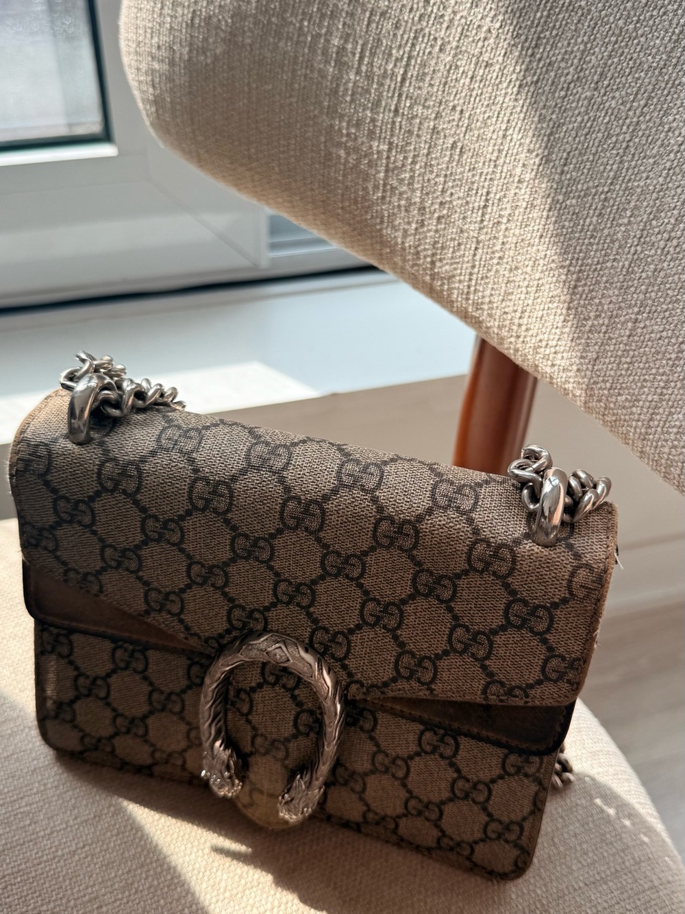 Gucci Brown GG Supreme Dionysus Chain Shoulder Bag